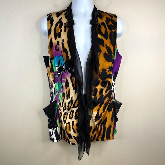 Alberto Makali Tops - Vintage  Womens Animal Print Art To Wear Mixed Media Vest Top NWT XL Leopard